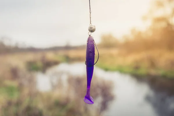 Señuelo Silicona Púrpura Para Pesca Cebo Silicona Para Pescar Colgado — Foto de Stock