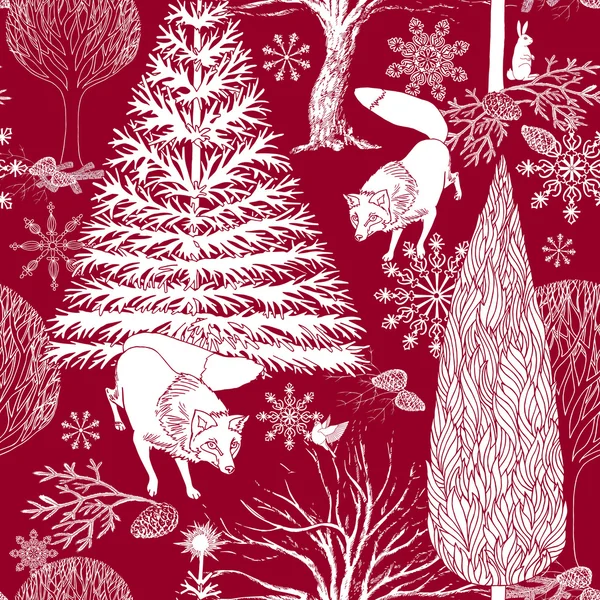 Noël et Nouvel An fond de fête rouge, motif sans couture de Noël et papier d'emballage — Image vectorielle
