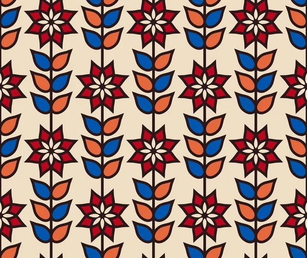花のベクトル幾何学的な背景、花と近代的なシームレスな色パターン — ストックベクタ