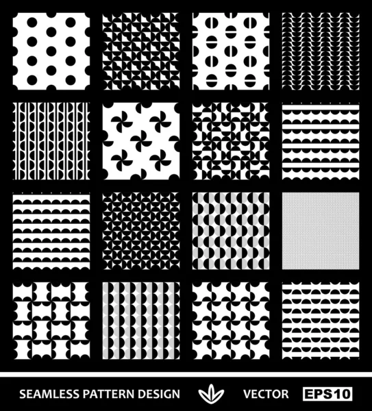 Abstraits, décors géométriques modernes ensemble, modèles sans couture de style simple, fonds d'écran vectoriels monochromes ornementaux, tissus de mode et papiers d'emballage avec des éléments graphiques en cercle pour la conception — Image vectorielle