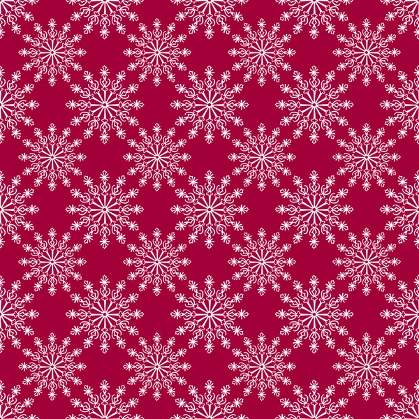 Fondo festivo de Navidad y Año Nuevo, copos de nieve blancos de Navidad sobre papel pintado rojo — Archivo Imágenes Vectoriales