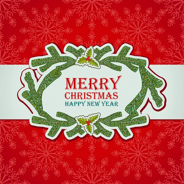 Navidad y Año Nuevo fondo festivo, tarjeta de felicitación de Navidad con corona — Vector de stock