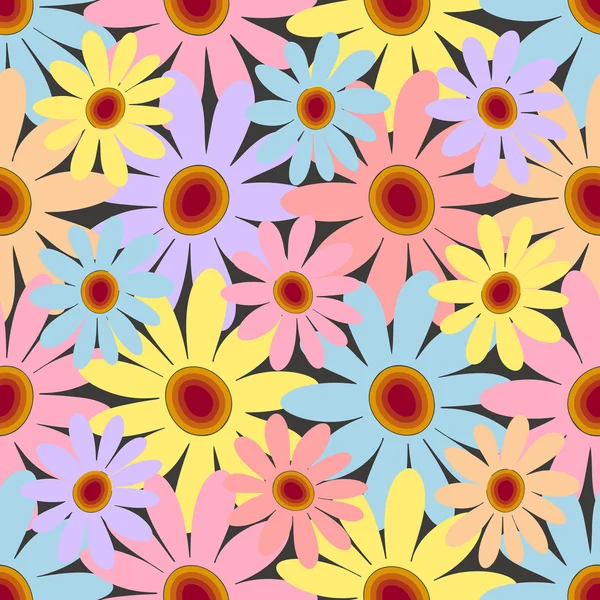 Fondo lindo abstracto del estilo del bebé y de los cabritos, patrón inconsútil retro con las flores, papel de embalaje floral, 50, 60, tela de moda de los años 70, ornamento simple, plantilla, disposición para el diseño — Vector de stock