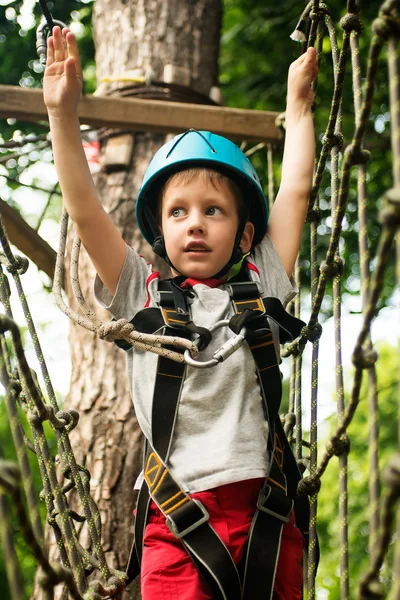 五岁的男孩森林绳路上 — 图库照片