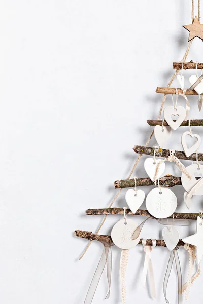 Zero Waste Christmas Alternative Handmade Xmas Tree Hanging Light Wall — Stock Photo, Image