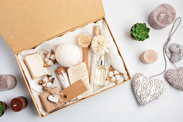 Preparing Self Care Package Seasonal Gift Box Plastic Free Zero — Stock Photo, Image