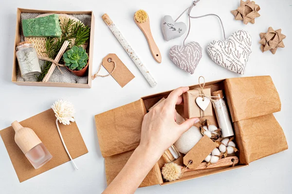 Vorbereitung Self Care Paket Saisonale Geschenkbox Mit Plastikfreien Null Abfall — Stockfoto