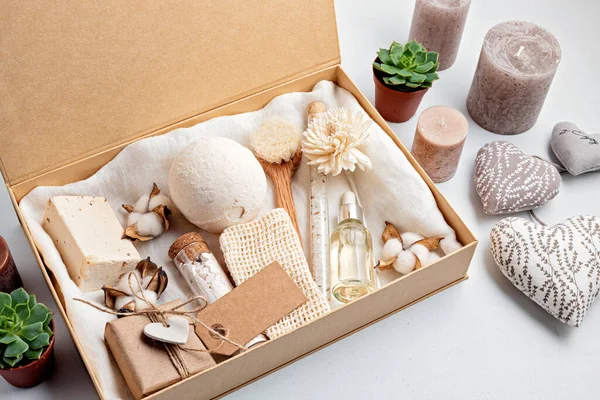 Vorbereitung Self Care Paket Saisonale Geschenkbox Mit Plastikfreien Null Abfall — Stockfoto