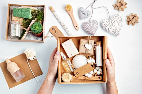 Vorbereitung Self Care Paket Saisonale Geschenkbox Mit Plastikfreien Null Abfall — Stockfoto