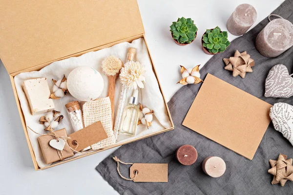 Vorbereitung Self Care Paket Saisonale Geschenkbox Mit Plastikfreien Null Abfall — Stockfoto