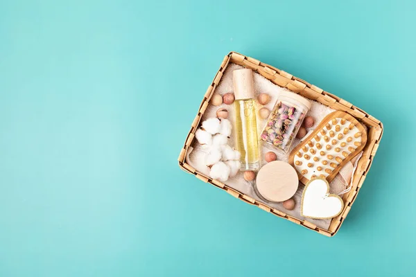 Zelfverzorgingspakket Voorbereiden Seizoensgebonden Geschenkdoos Met Plastic Vrije Biologische Cosmetica Producten — Stockfoto