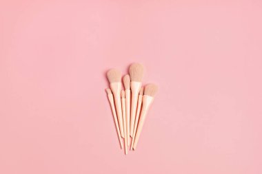 Pembe makyaj fırçaları. Makyaj sanatçısı için güzellik kozmetik ürünü