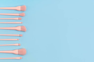 Pembe makyaj fırçaları. Makyaj sanatçısı için güzellik kozmetik ürünü