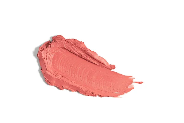 白の背景にピンクの口紅のスマッジ マット口紅の質感 化粧品サンプル — ストック写真