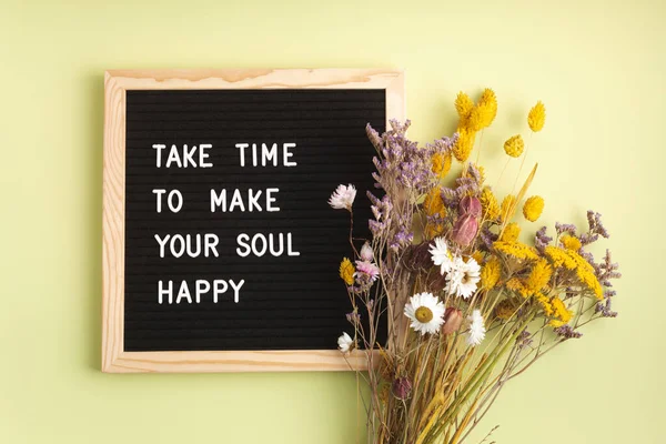 Felt letter board with text take time to make your soul happy. Mental health idea — Stock Photo, Image