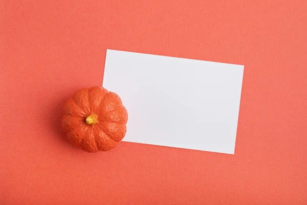 Flach lagen handbemalte Gipskürbisse und Kopierraum. Kartenattrappe für die Herbstferien — Stockfoto