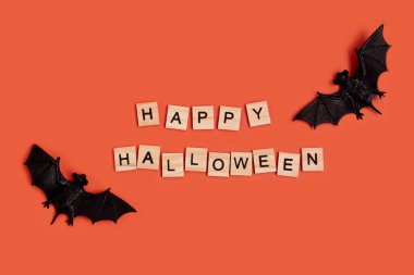 Cadılar Bayramı dekorasyonüst görünümü. Parti, davetiye, cadılar bayramı dekorasyon konsepti.