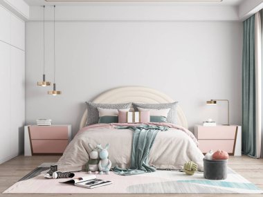 Dahili Çocuklar Yatak Odası Duvar Kağıdı Modeli - 3D Hazırlama, 3D İllüstrasyon