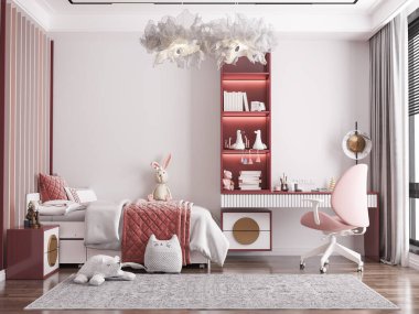 Dahili Çocuklar Yatak Odası Duvar Kağıdı Modeli - 3D Hazırlama, 3D İllüstrasyon