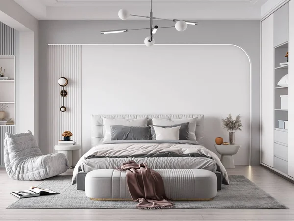 Interior Bedroom Wall Mockup - 3d Rendering, 3d Illustration