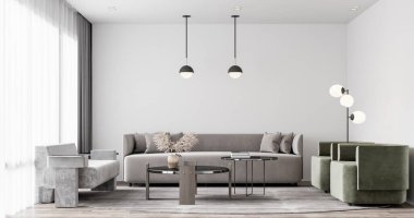 İç Salon Duvar Modeli - 3D Yapılandırma, 3D Görüntü 