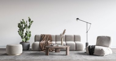 İç Salon Duvar Modeli - 3D Yapılandırma, 3D Görüntü 