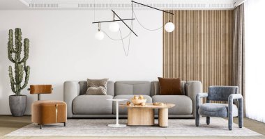 İç Salon Duvar Modeli - 3D Yapılandırma, 3D Görüntü 