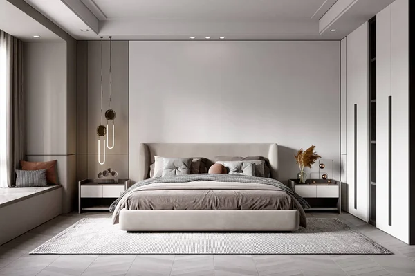 Interior Bedroom Wall Mockup - 3d Rendering, 3d Illustration