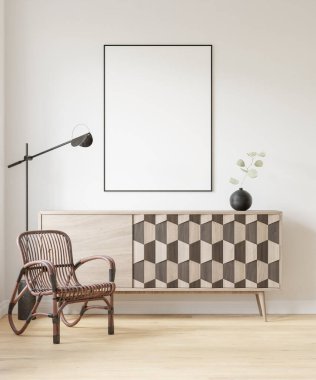 Modern Mobilya Dekorasyonlu İç Poster Çerçeve Model - 3d Görüntü, 3d Render