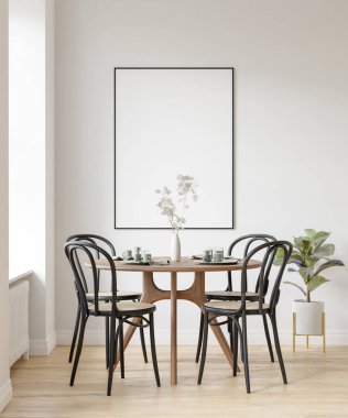 Modern Mobilya Dekorasyonlu İç Poster Çerçeve Model - 3d Görüntü, 3d Render