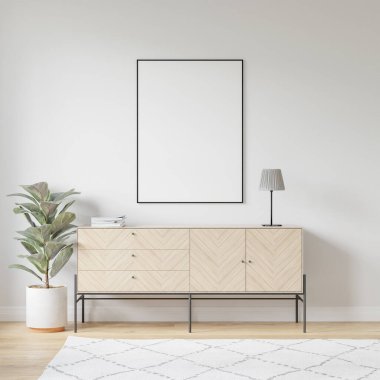 Modern Mobilya Dekorasyonlu İç Poster Çerçeve Model - 3d Görüntü, 3d Render