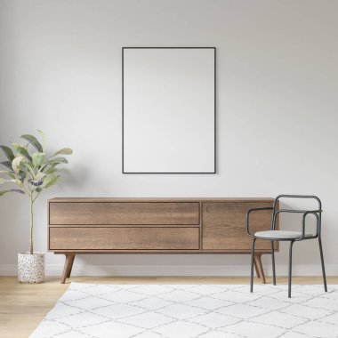 Modern Mobilya Dekorasyonlu İç Poster Çerçeve Model - 3d Görüntü, 3d Render