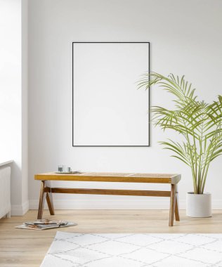 Modern Mobilya Dekorasyonlu İç Poster Çerçeve Model - 3d Görüntü, 3d Render