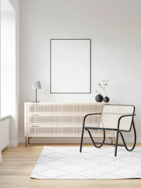 Interior Poster Frame Mockup with Modern Furniture Decoration - 3d Illustration, 3d Render