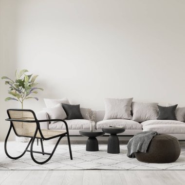 Modern Mobilya Dekorasyonlu İç Poster Çerçeve Model - 3d Görüntü, 3d Render
