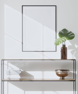 Modern Mobilya Dekorasyonlu İç Poster Çerçeve Model - 3d Görüntü, 3d Render