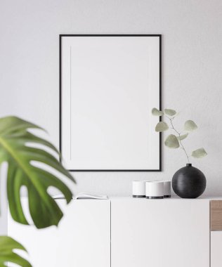Modern Mobilya Dekorasyonlu İç Poster Çerçeve Model - 3d Görüntü, 3d Render