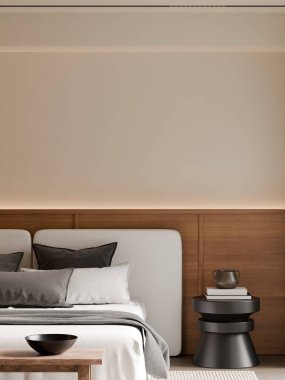 Modern Minimalist Bedroom Interior with Frame Poster Mockup - 3d Render