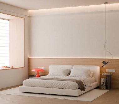 Modern Minimalist Bedroom Interior with Frame Poster Mockup - 3d Render