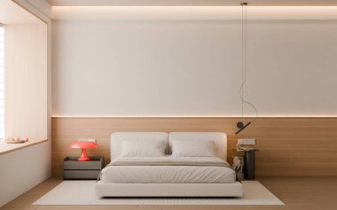 Modern Minimalist Bedroom Interior with Frame Poster Mockup - 3d Render