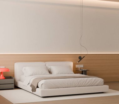 Modern Minimalist Bedroom Interior with Frame Poster Mockup - 3d Render