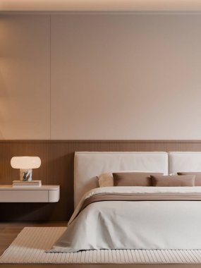 Modern Minimalist Bedroom Interior with Frame Poster Mockup - 3d Render