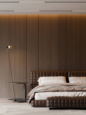 Modern Minimalist Bedroom Interior with Frame Poster Mockup - 3d Render