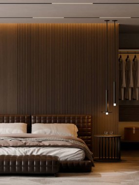 Modern Minimalist Bedroom Interior with Frame Poster Mockup - 3d Render