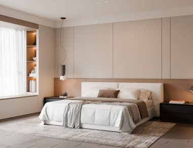 Modern Minimalist Lüks Yatak Odası İç Çerçeve Yapılandırması - 3B