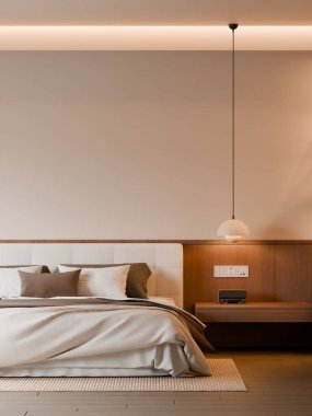 Modern Minimalist Bedroom Interior with Frame Poster Mockup - 3d Render