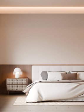 Modern Minimalist Bedroom Interior with Frame Poster Mockup - 3d Render