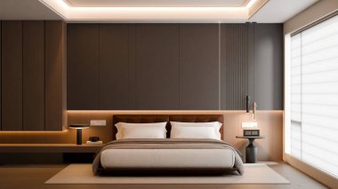 Modern Minimalist Bedroom Interior with Frame Poster Mockup - 3d Render