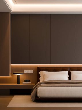 Modern Minimalist Bedroom Interior with Frame Poster Mockup - 3d Render