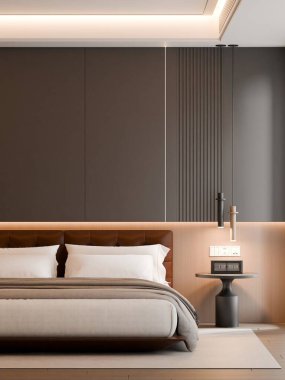 Modern Minimalist Bedroom Interior with Frame Poster Mockup - 3d Render